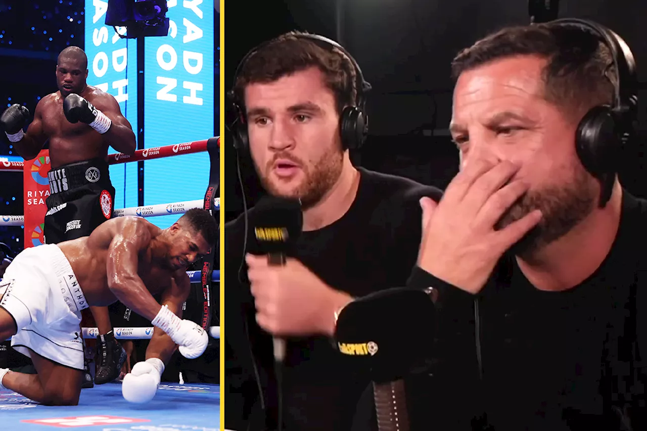 Spencer Oliver visibly gutted as he watches Anthony Joshua’s stunning KO defeat to Daniel Dubois while d...