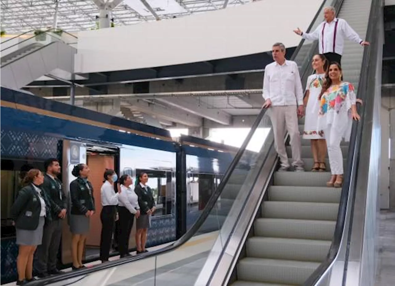 Inauguran AMLO y Claudia Sheinbaum el Tren P’atal y Hotel Tren Maya junto a gobernadores