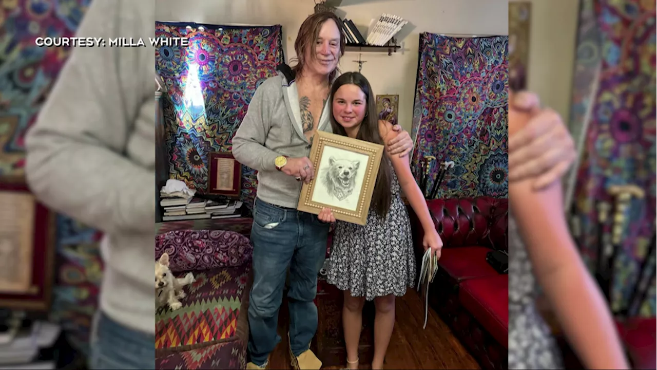 Alberta girl meets Mickey Rourke at his home after drawing his dog