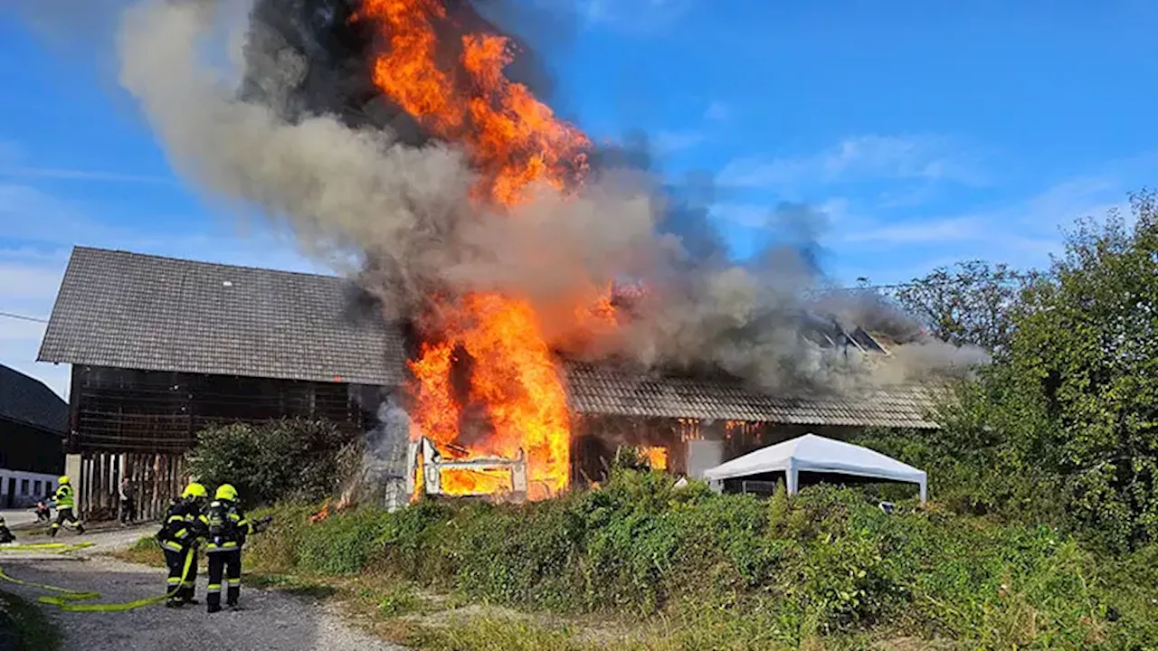 Ktn: Gebäudebrand in Villach – Drobollach → Wirtschaftsgebäude mit Autowerkstatt brennt