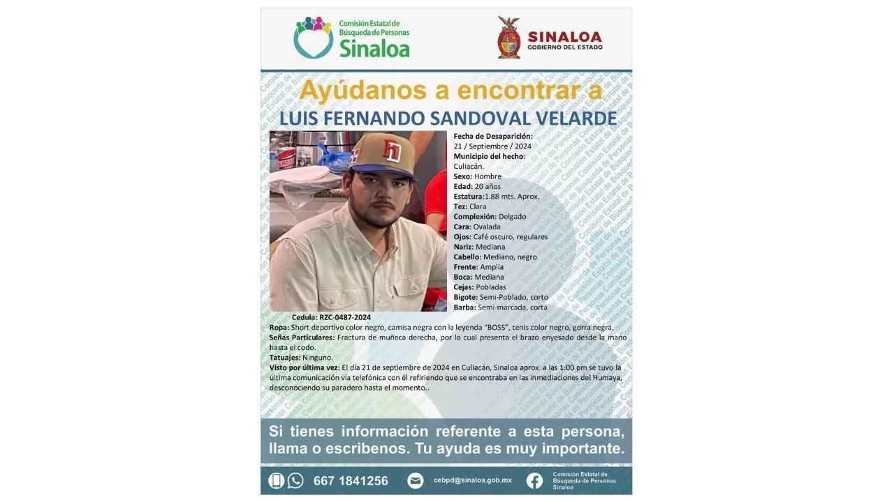 Desaparece en Culiacán Luis Fernando Sandoval Velarde, hijo de exalcalde de San Ignacio, Sinaloa