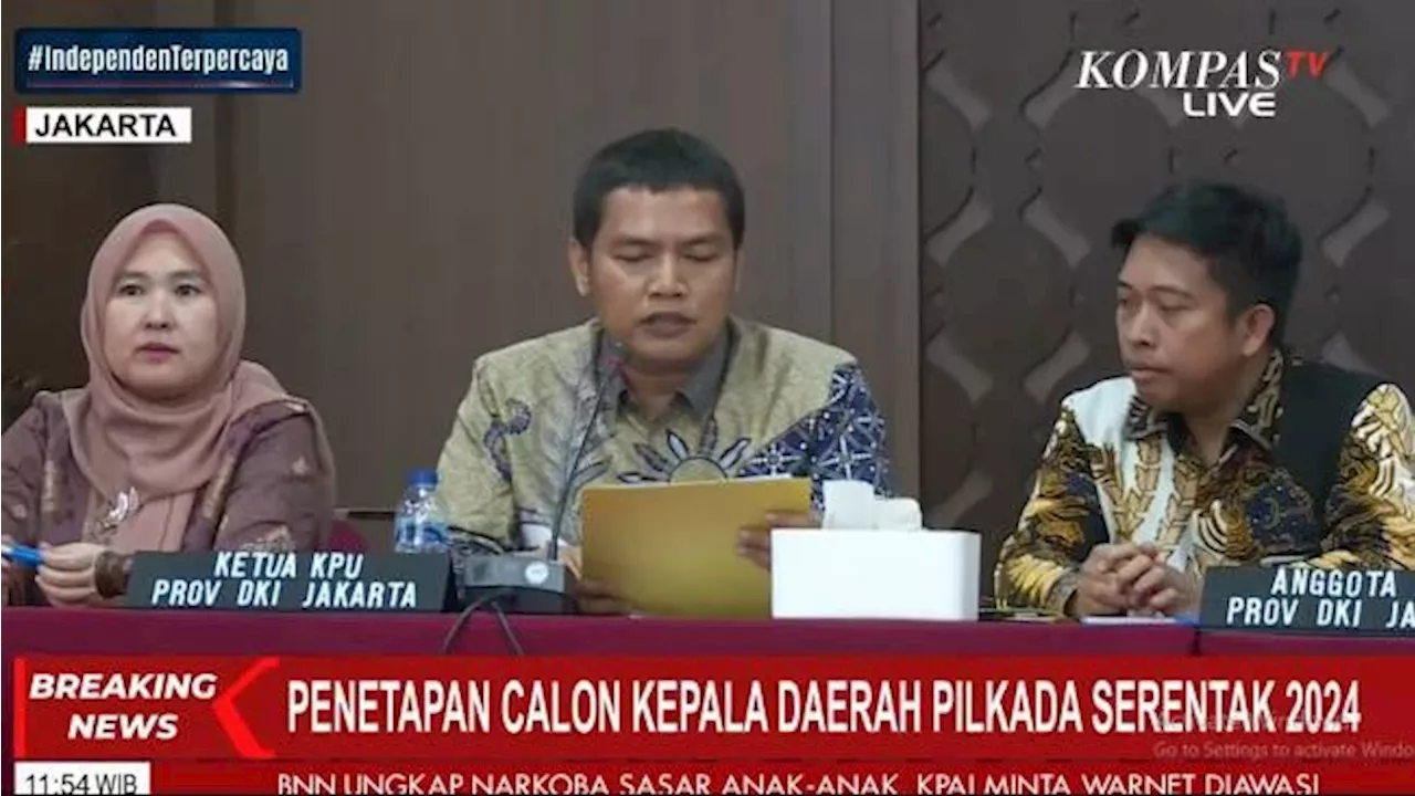 KPU Tetapkan Pramono-Rano, RK-Suswono, dan Dharma-Kun sebagai Cagub-Cawagub Jakarta