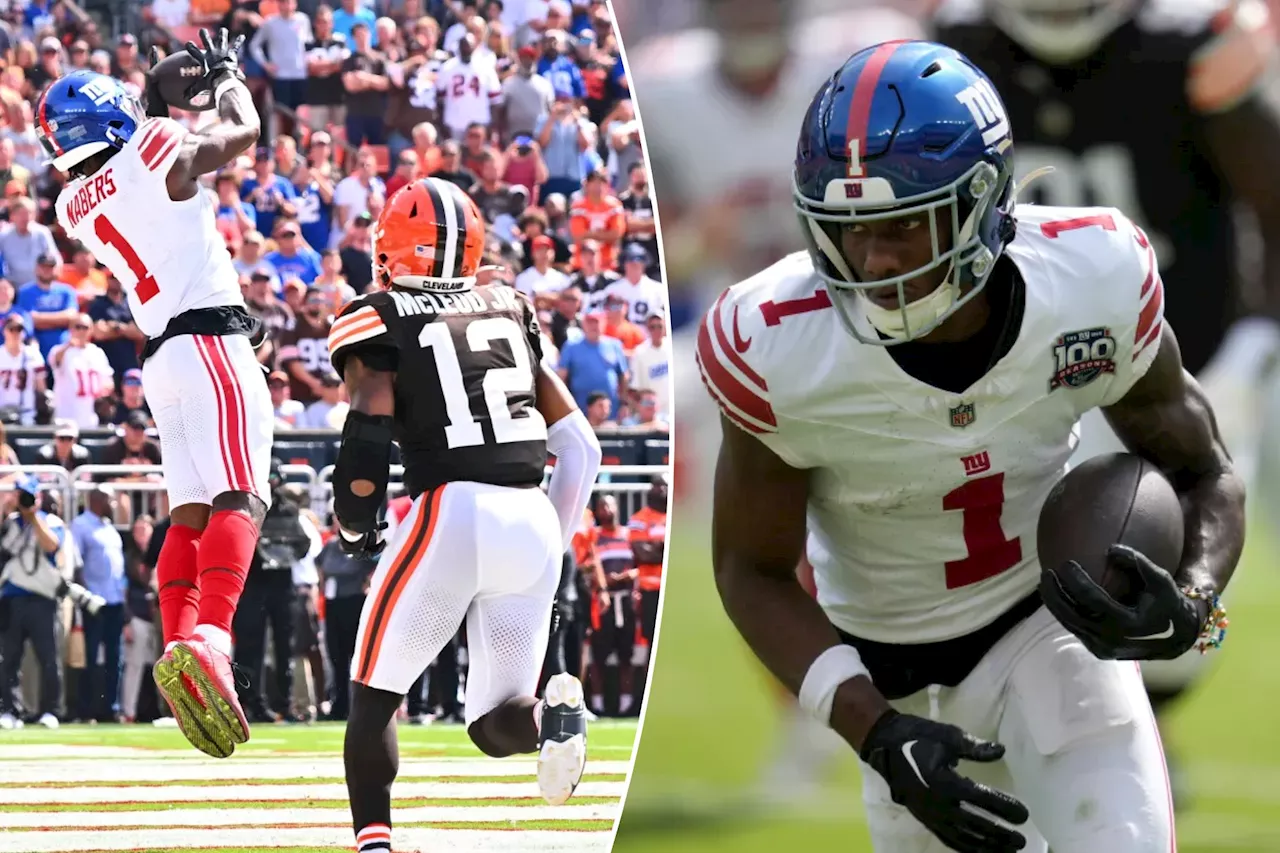 Malik Nabers dominates in first half with two touchdowns as Giants take halftime lead over Browns