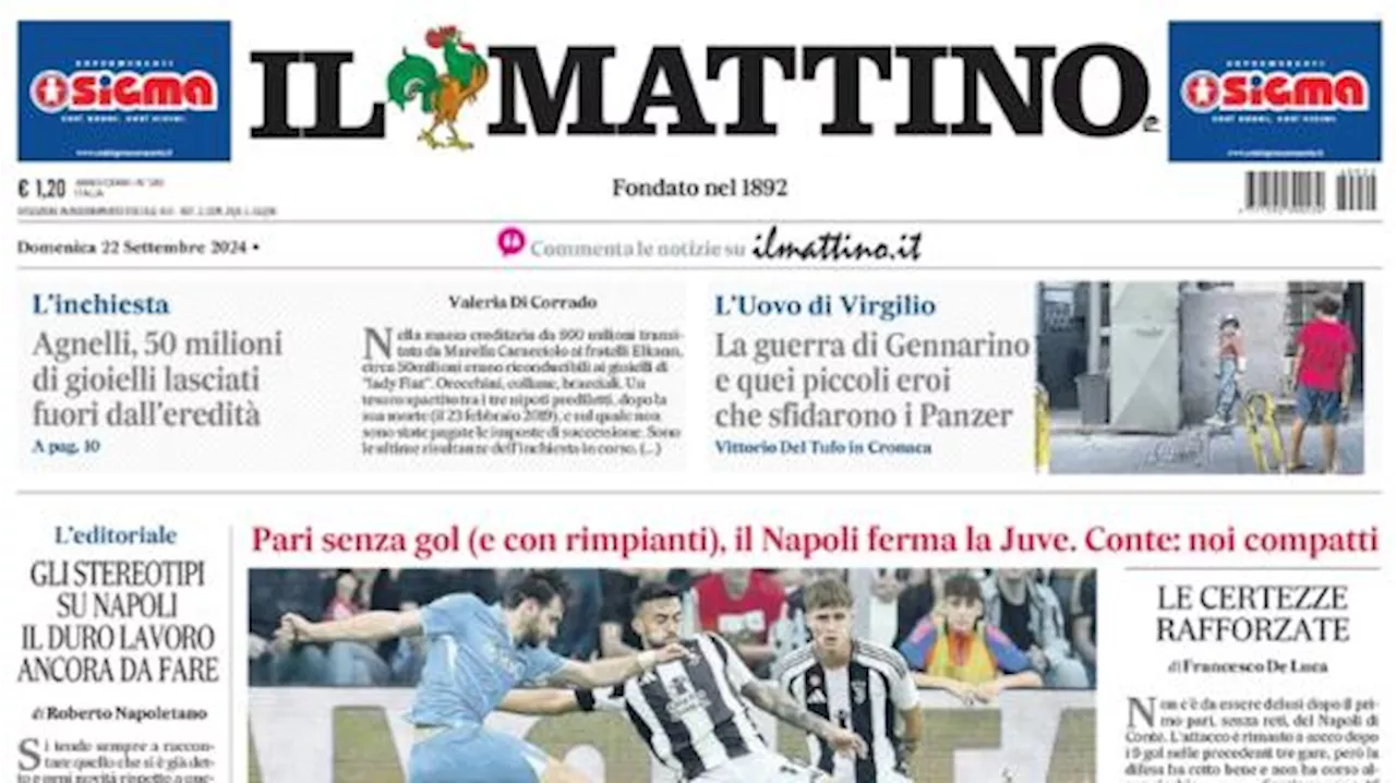 Il Napoli pareggia 0-0 contro la Juventus, Il Mattino titola: 'A buon punto'