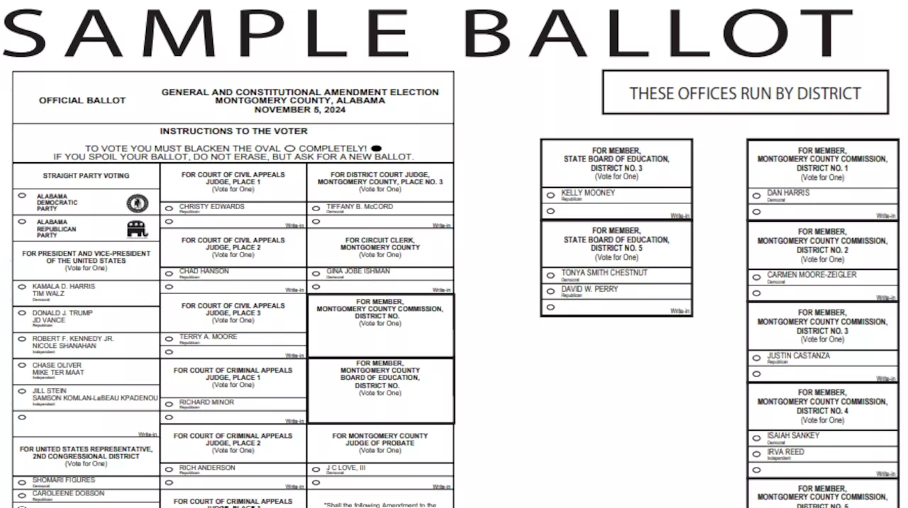 Alabama sample ballots: What races are on ballot Nov. 5 in all 67 Alabama counties?