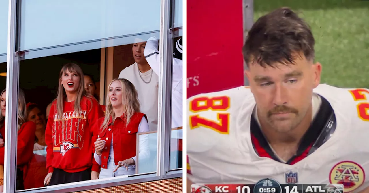 Travis Kelce Looks Miserable On Chiefs Bench After Taylor Swift Skipped The Game