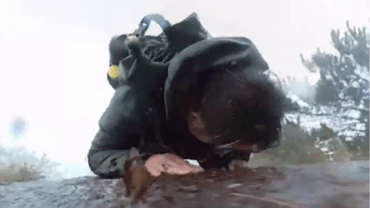 Hiker's terrifying slide down a rainy slope captured by his 360-degree camera