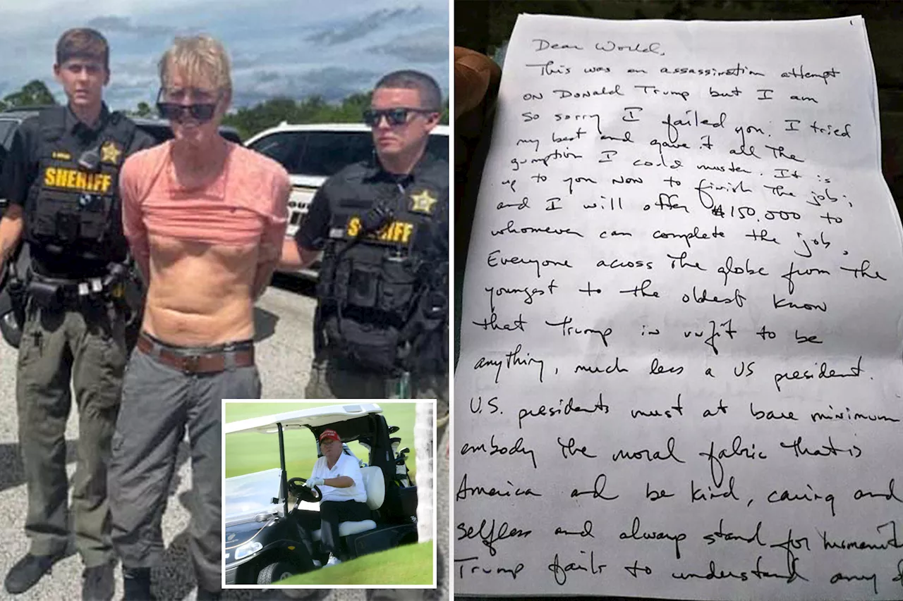 Ryan Wesley Routh wrote chilling note he intended to kill Trump months before golf-course assassination attempt: DOJ