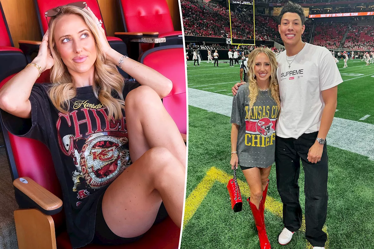 Brittany Mahomes rocks red cowboy boots and bedazzled T-shirt for Chiefs vs. Falcons game