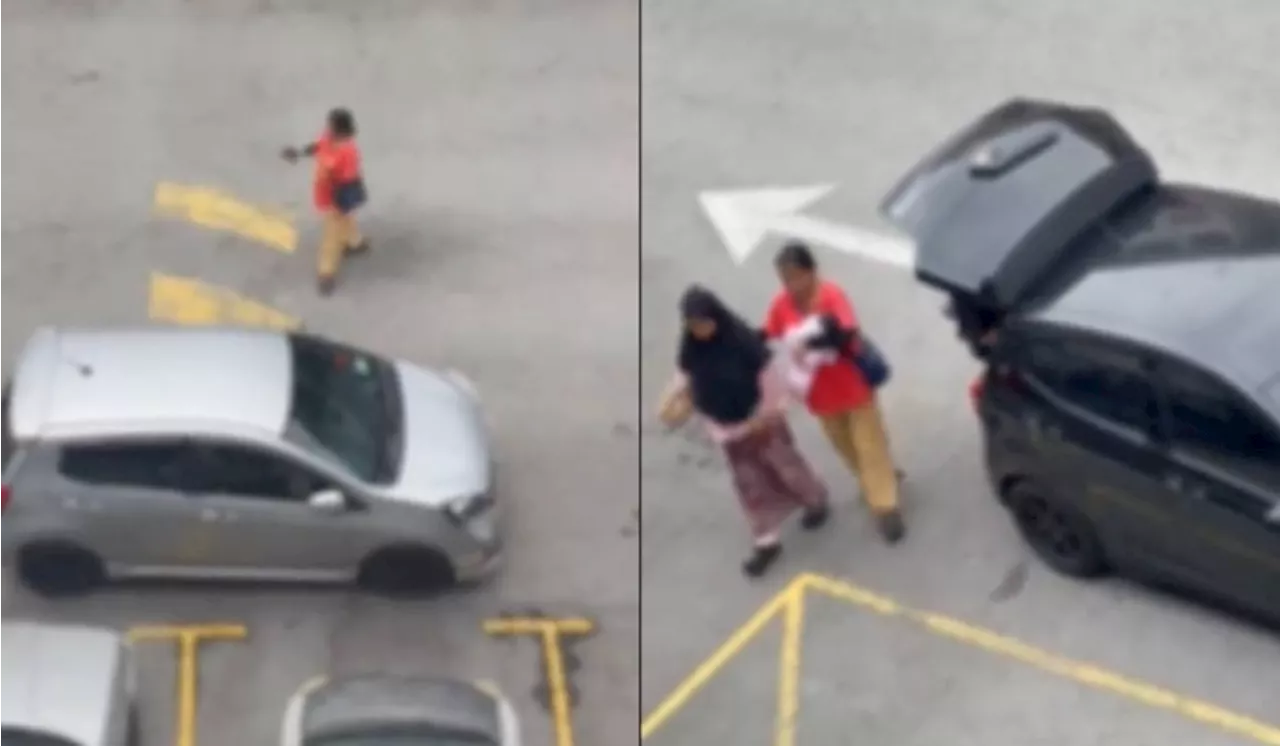 Woman Threatens To Throw Stone At Myvi Double Parked Infront Of Her Car