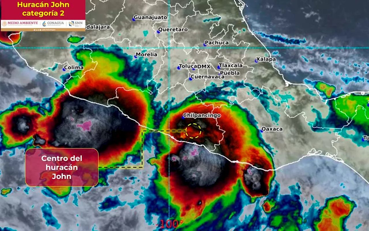 Huracán John se degrada a categoría 2 tras tocar tierra en Guerrero