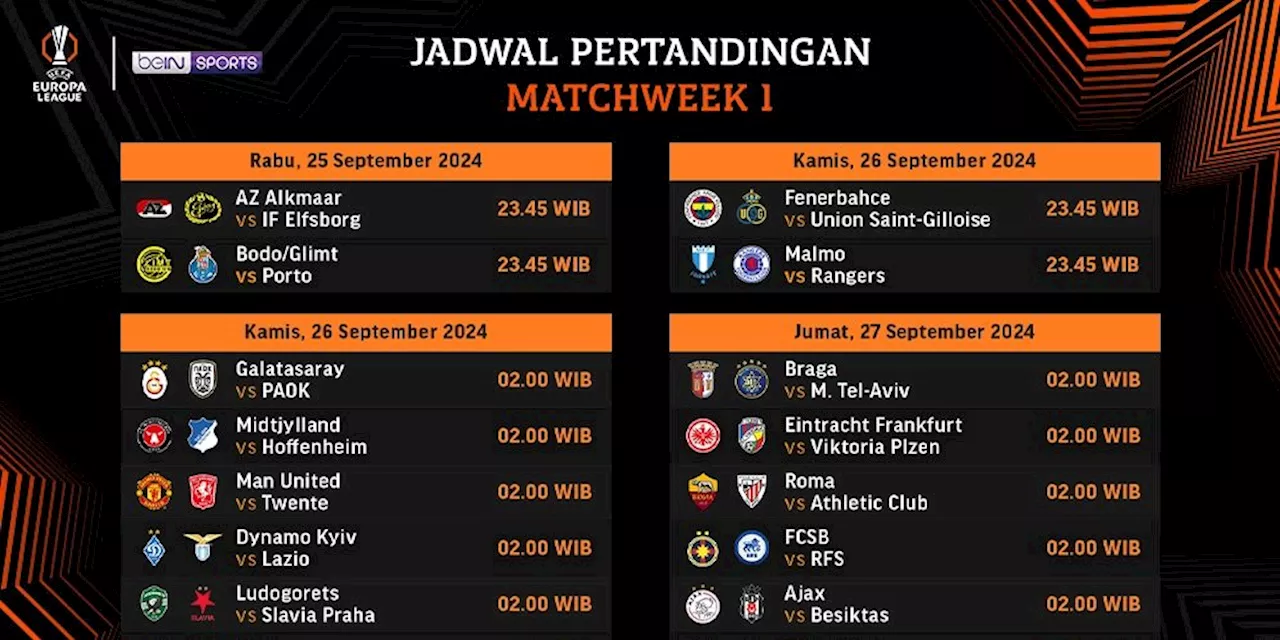 Jadwal Siaran Langsung Liga Europa 2024/25 Matchweek 1 di Vidio Pekan Ini