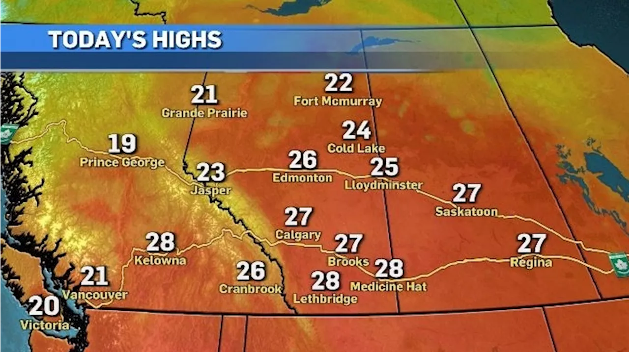 Warm and windy conditions with highs more than 10 C above average