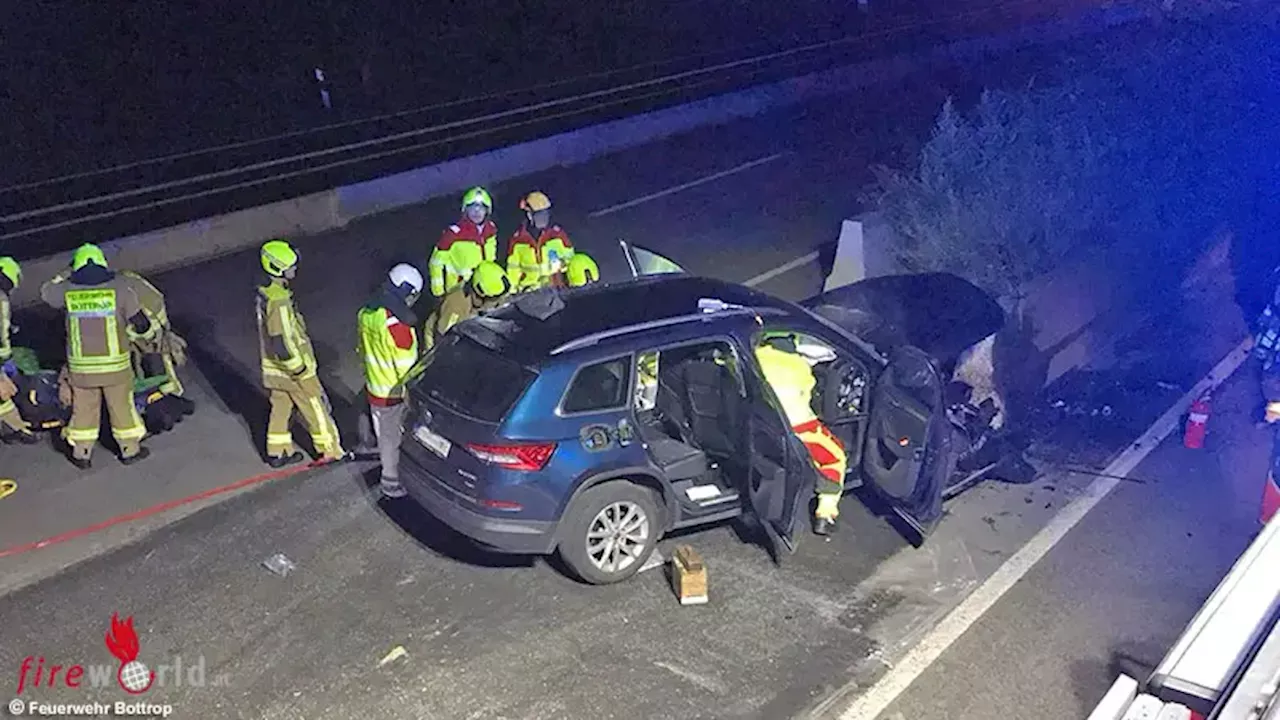 Person nach Auffahrunfall auf der A2 in Bottrop eingeklemmt