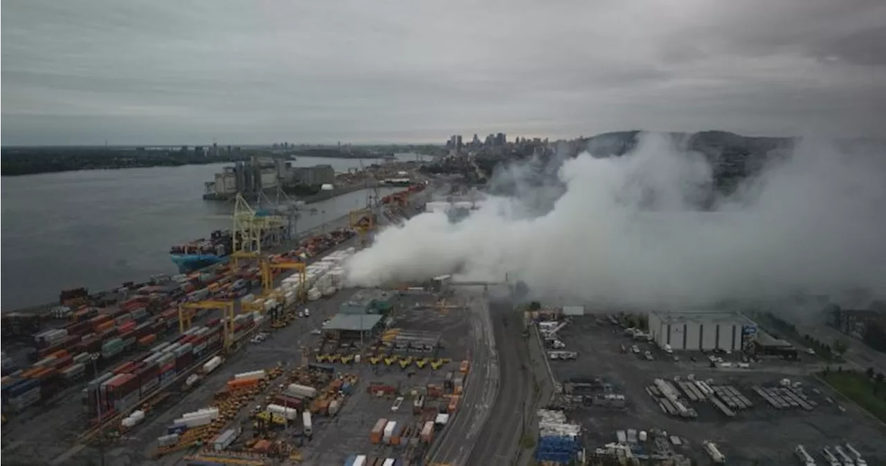 Firefighters battle major blaze involving lithium batteries at Port of Montreal