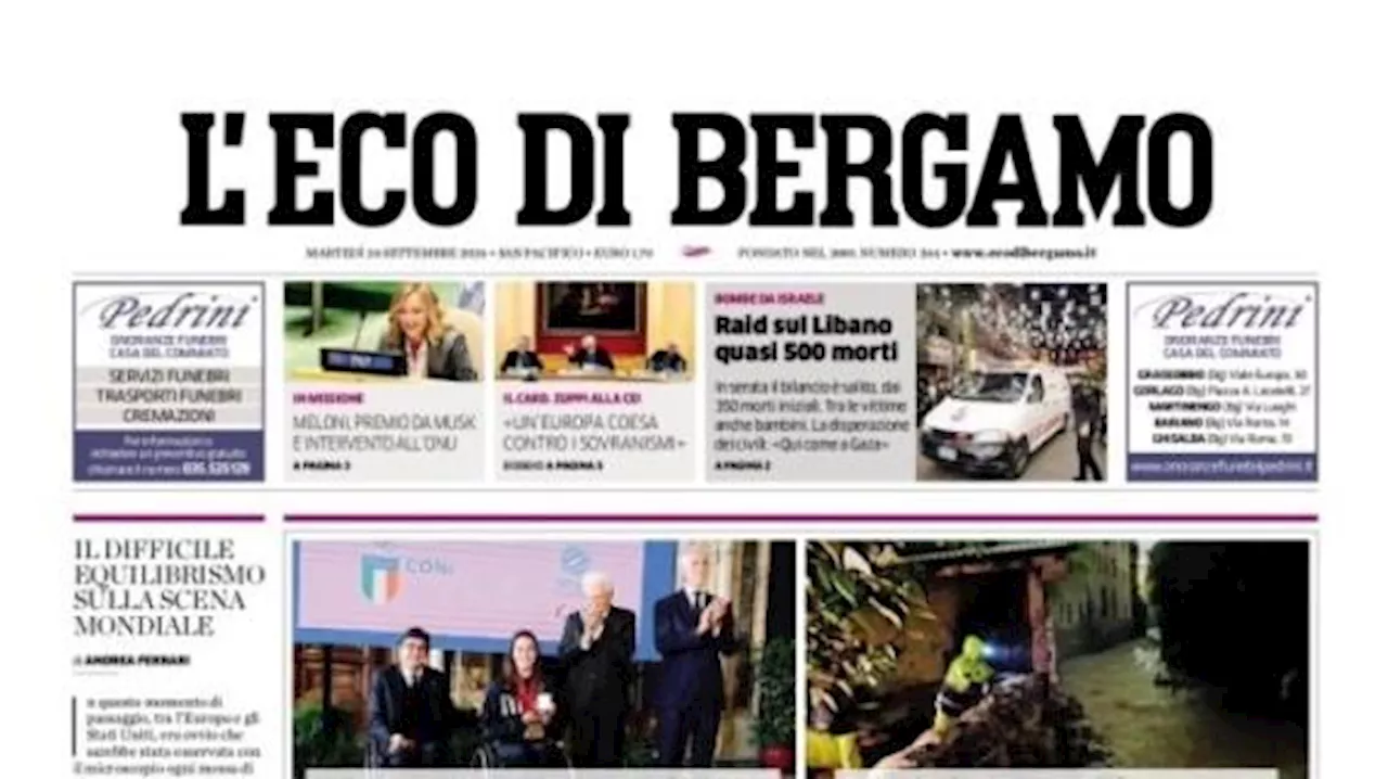 L'Eco di Bergamo in prima pagina: 'Atalanta-Como sotto il diluvio, stasera si riprova'