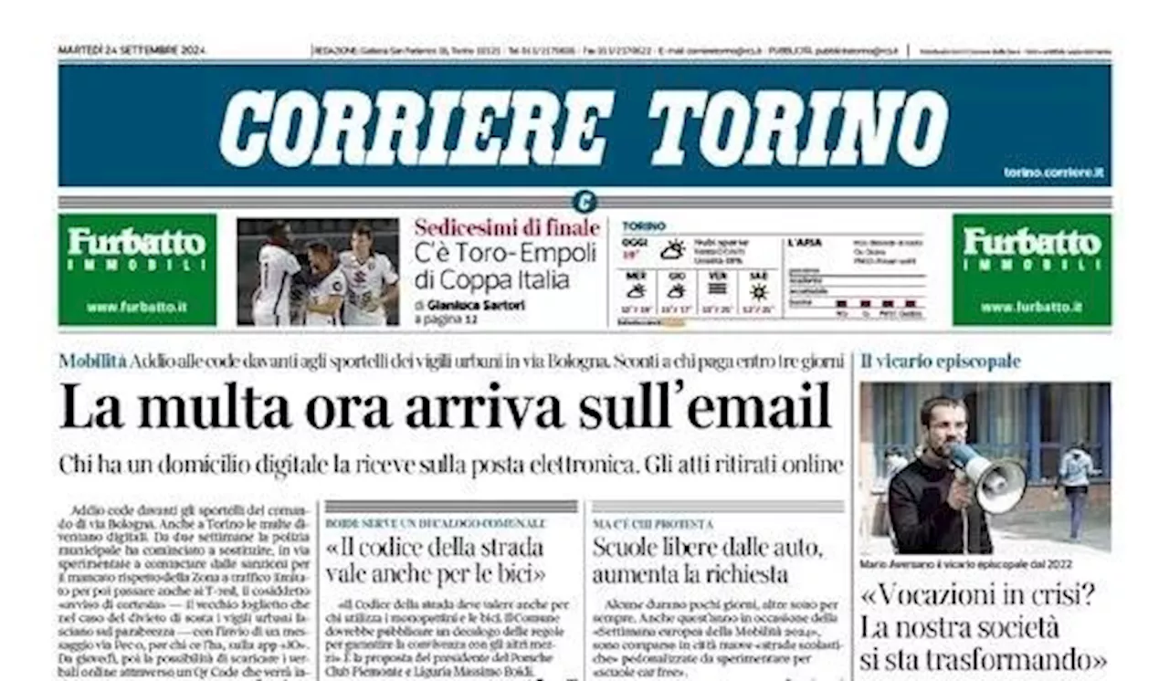 Vanoli guarda avanti, l'apertura del Corriere di Torino: 'C'è l'Empoli in Coppa Italia'