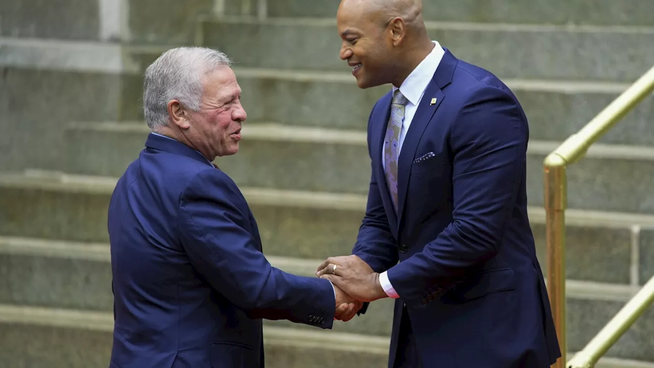 Maryland Gov. Wes Moore welcomes King Abdullah II of Jordan to state Capitol