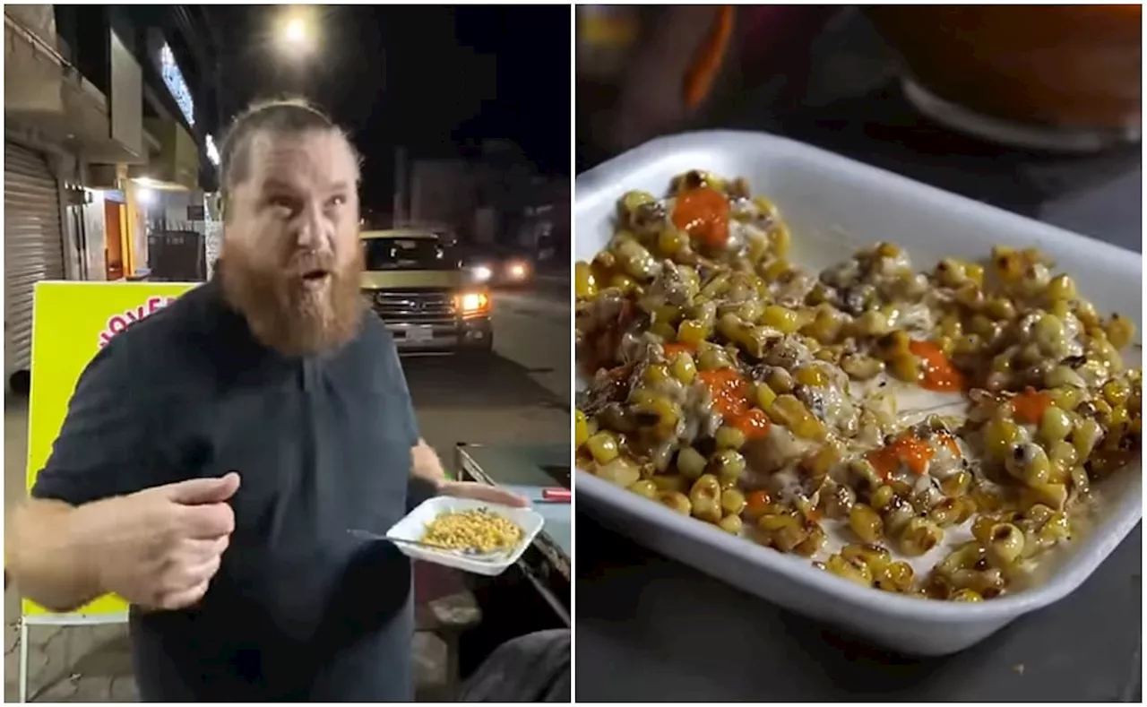 ⁠Tiktoker alemán se vuelve viral por probar los esquites más picantes de México