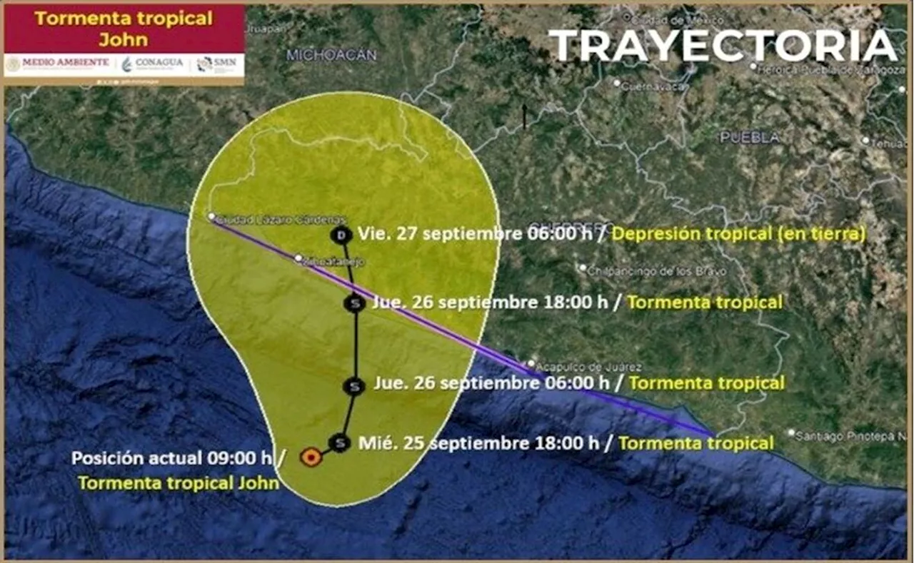 Tormenta tropical John recobra fuerza y amenaza con lluvias intensas en Guerrero y Oaxaca