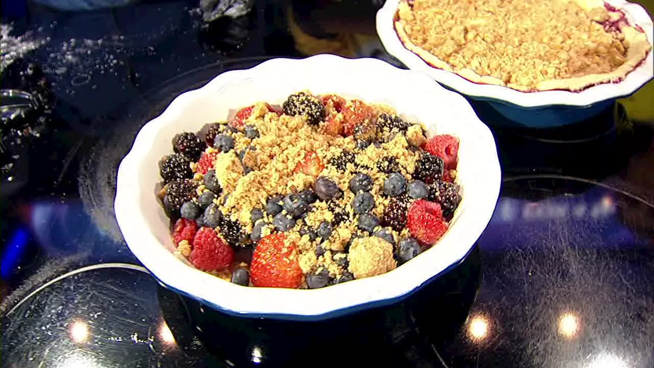 Triple berry cobbler recipe from Crime Scene Kitchen