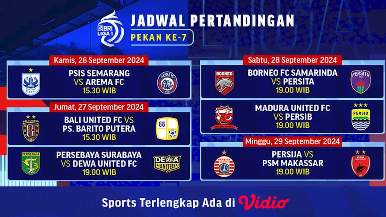 Jadwal Siaran Langsung BRI Liga 1 2024/2025 Matchweek 7 di Vidio