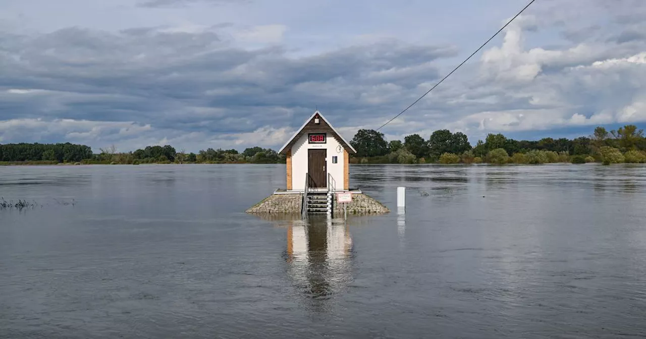 Hochwasser-Alarmstufe 4 in Oderstadt - Risse in Schutzwand