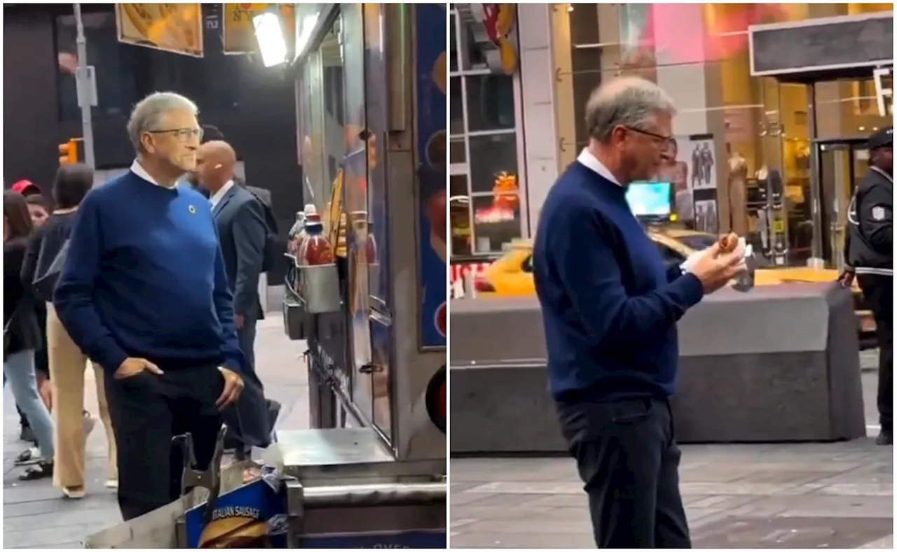 VIDEO: Captan a Bill Gates comiendo un hot dog en puesto callejero en Nueva York