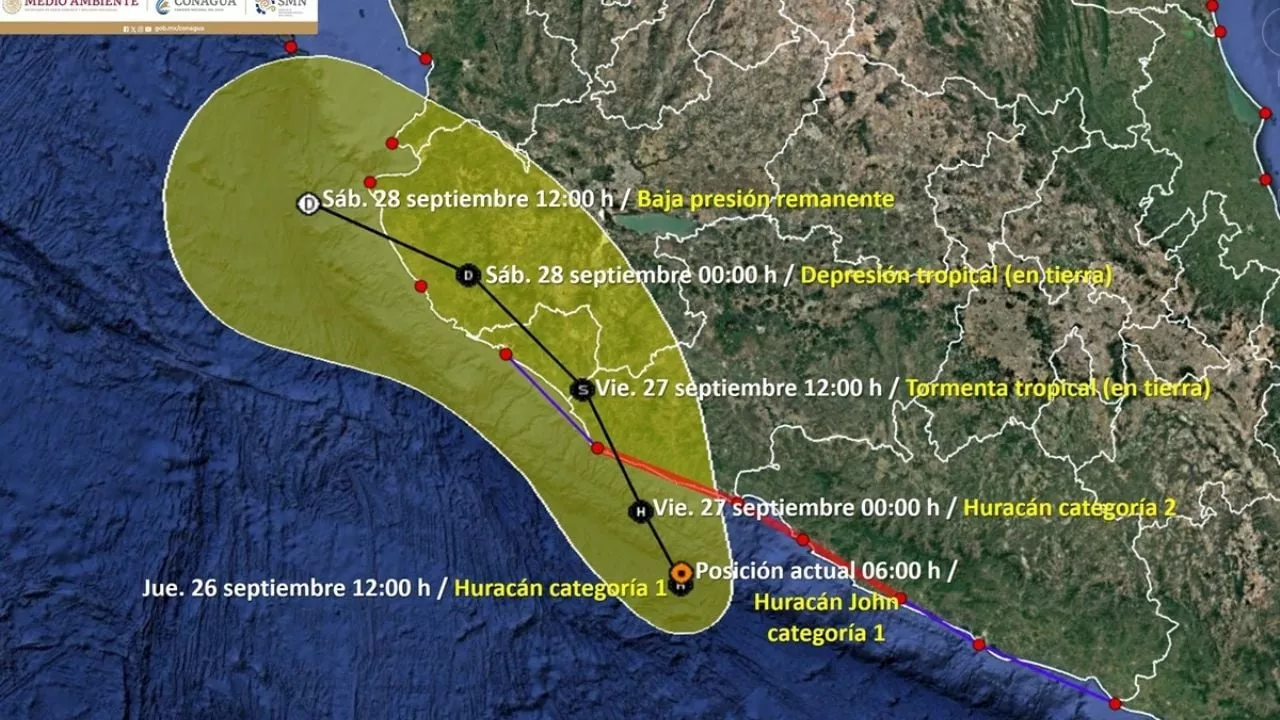 Huracán &quot;John&quot; cobra fuerza; hay alerta para Guerrero, Michoacán y Colima