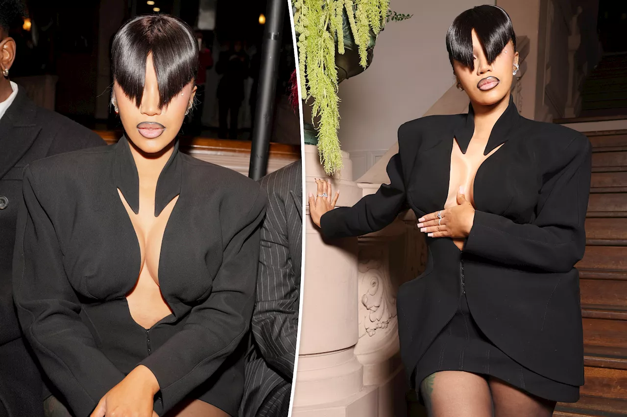 Cardi B rocks blunt bang look at Mugler show during Paris Fashion Week