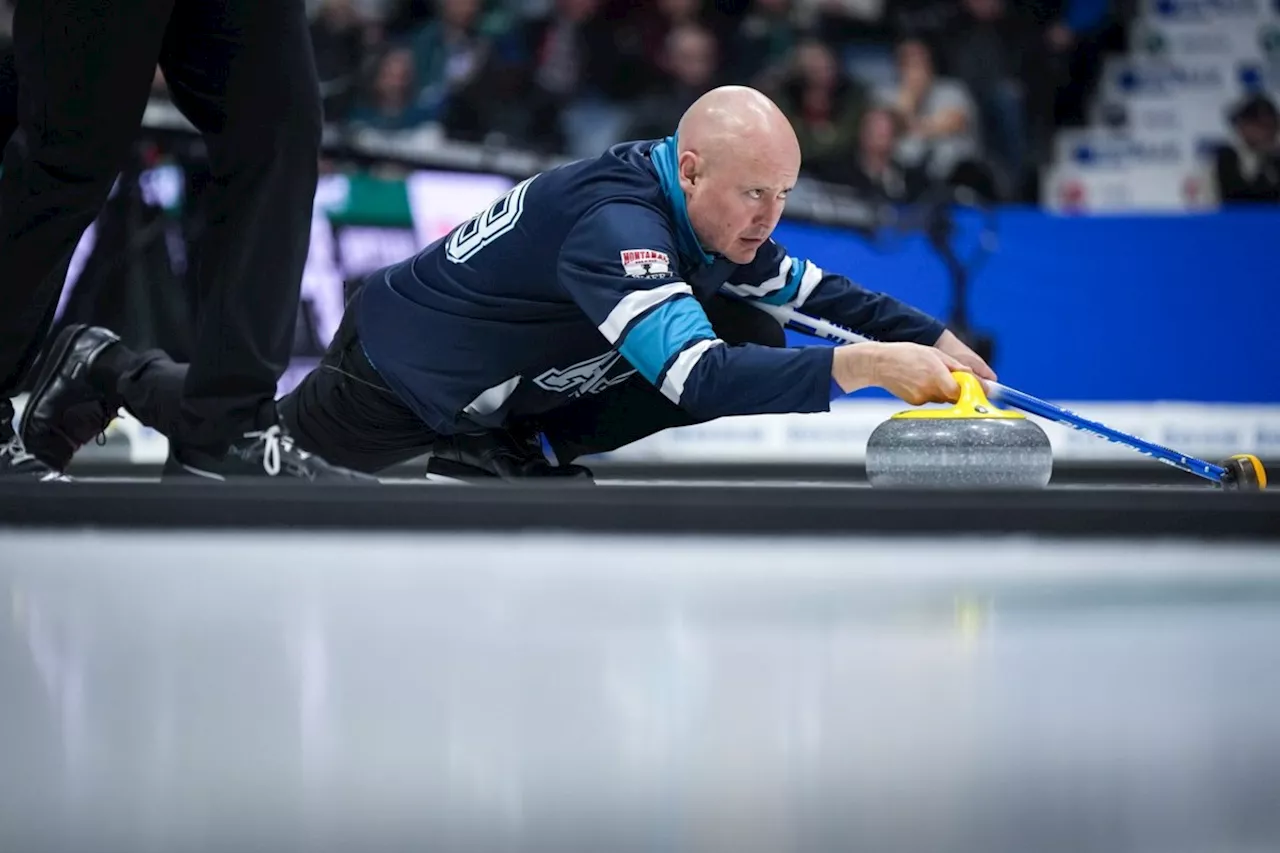 Kevin Koe skipping a three-man curling team at PointsBet Invitational