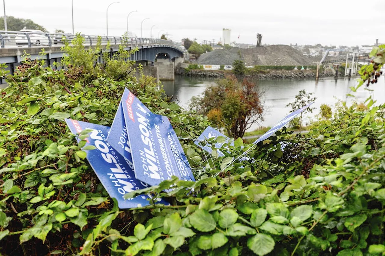 Vandals toss Conservative candidate's signs hours after they went up