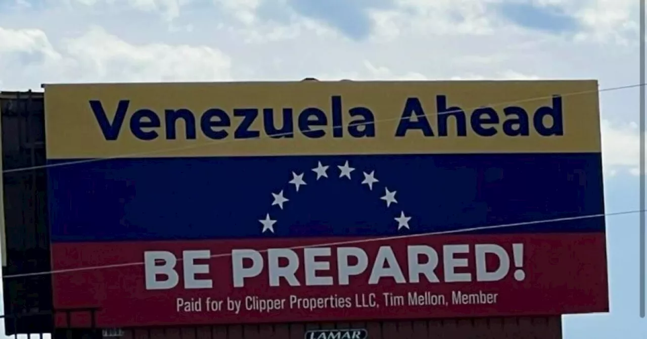 A controversial 'Venezuela Ahead' billboard is greeting drivers coming to Colorado from Wyoming