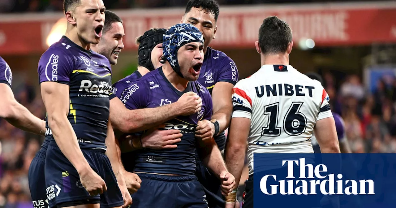 Jahrome Hughes leads way with hat-trick as Storm crush Roosters to reach NRL grand final