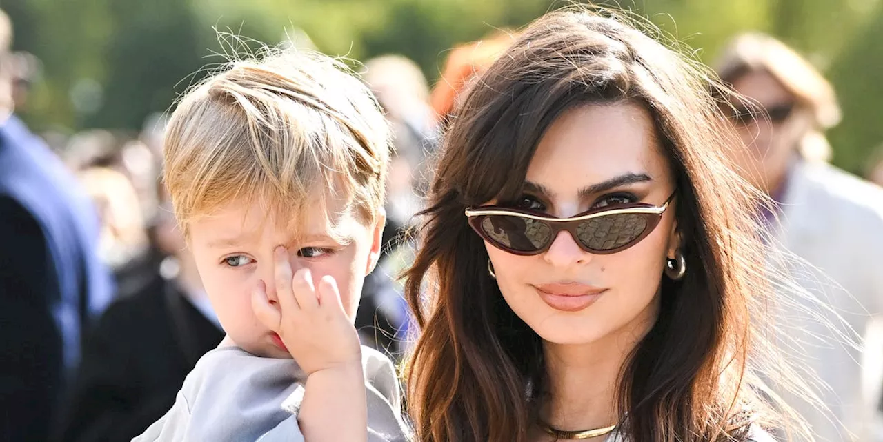 Emily Ratajkowski Brings Son Sylvester To Loewe's Paris Fashion Week Show