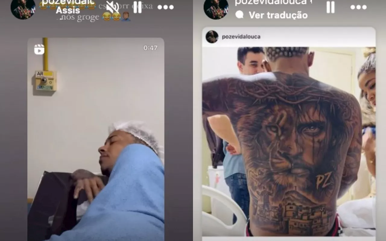 MC Poze do Rodo toma anestesia para ‘fechar as costas’ com tatuagem; veja