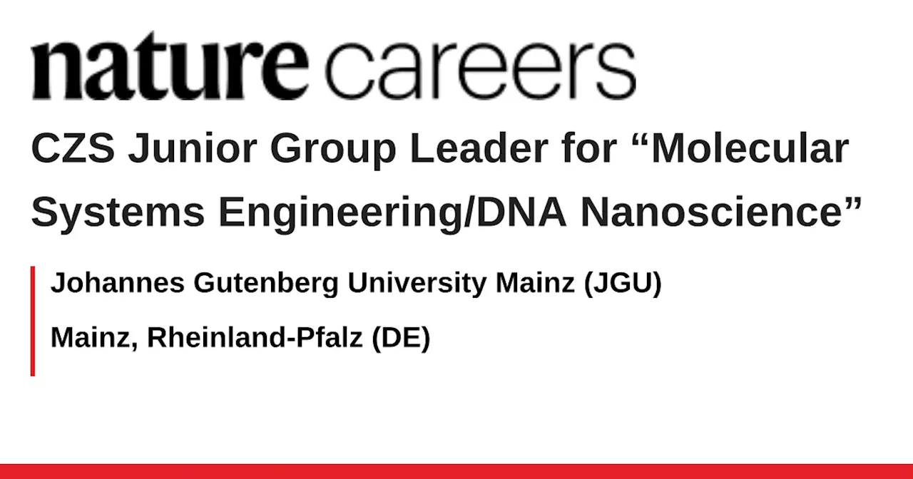 CZS Junior Group Leader for “Molecular Systems Engineering/DNA Nanoscience” - Mainz, Rheinland-Pfalz (DE) job with Johannes Gutenberg University Mainz (JGU)