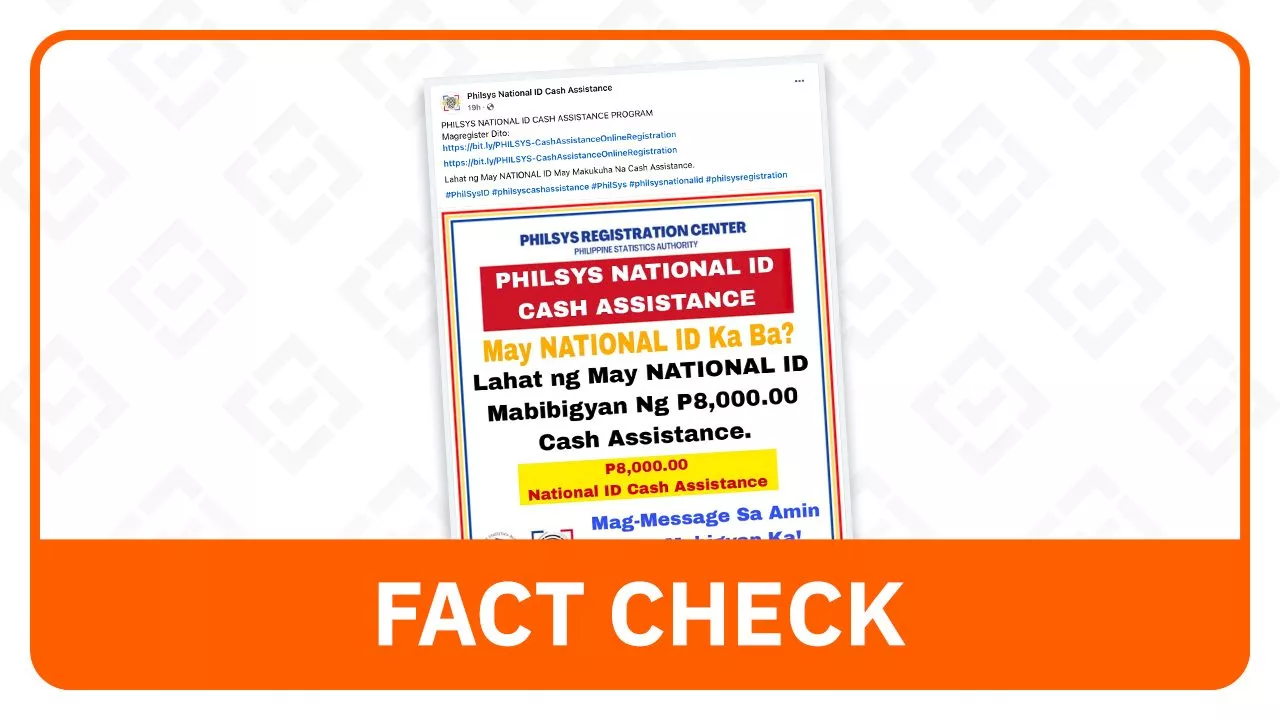 FACT CHECK: No P8,000 cash aid from PhilSys for national ID holders