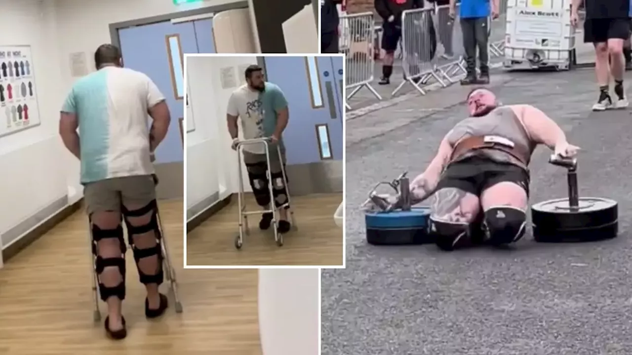 Strongman gives update from hospital after he suffered double ruptured patella knee tendons