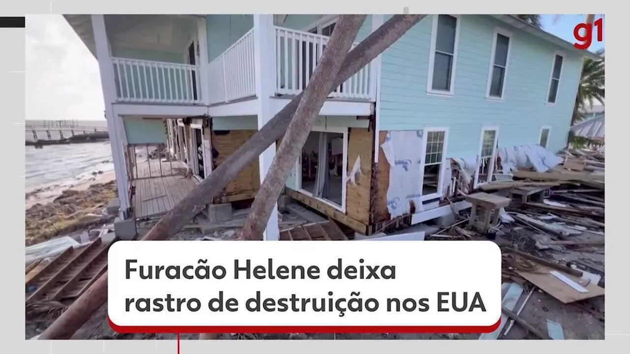 Imagens mostram rastro de destruição com passagem do furacão Helene nos EUA; VÍDEO