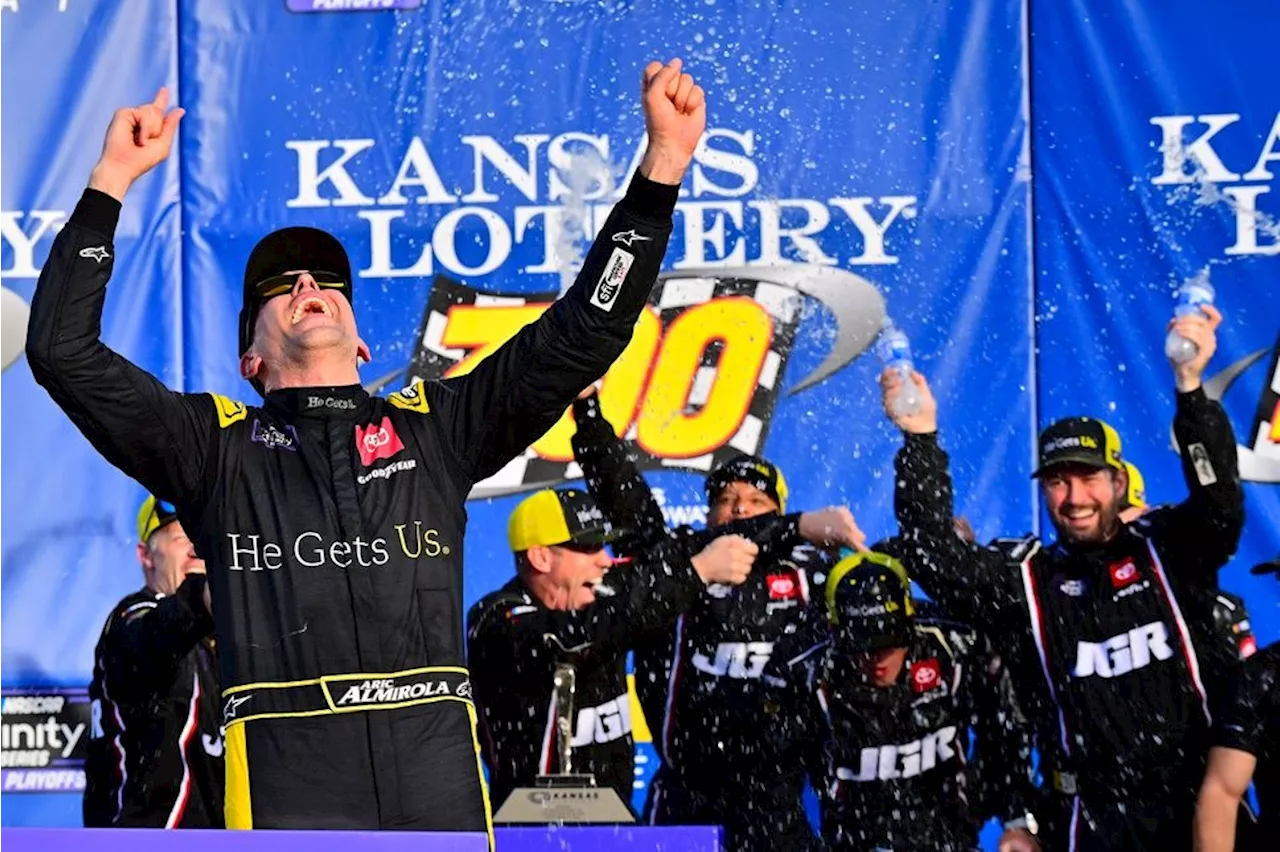 Aric Almirola wins dramatic NASCAR Xfinity race in Kansas