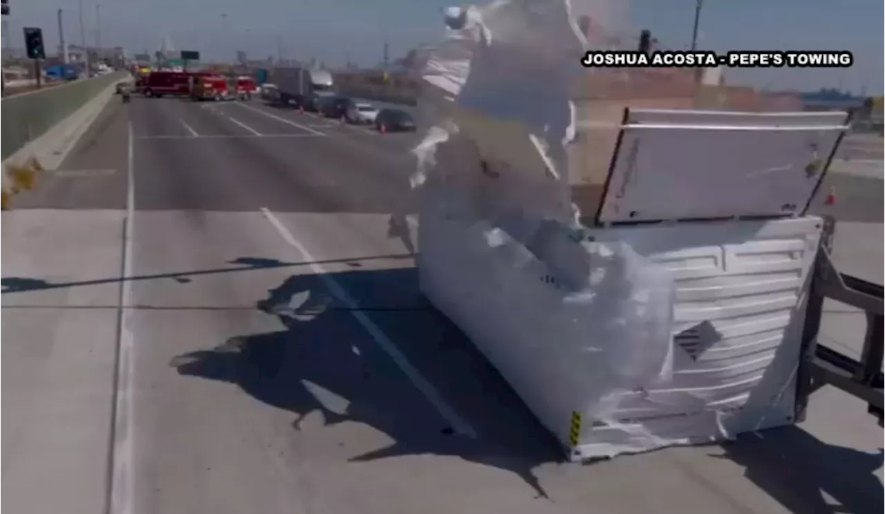 Overturned Truck Spilling Lithium-Ion Batteries Closes Vincent Thomas Bridge