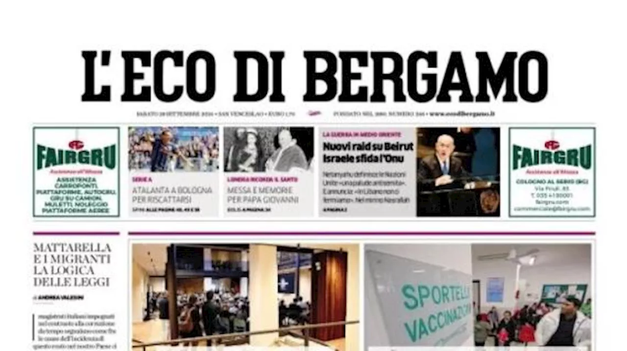 Eco di Bergamo in prima pagina: 'Atalanta a Bergamo per riscattarsi'