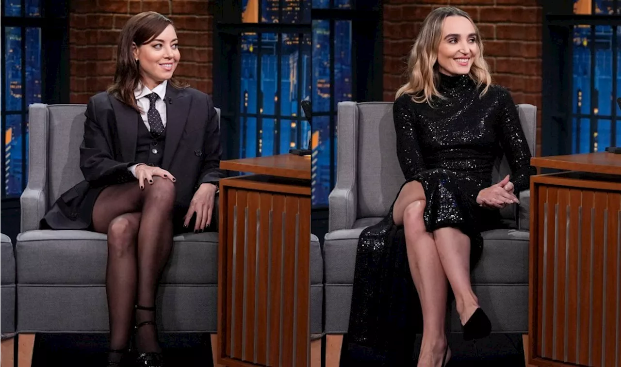 Aubrey Plaza Suits Up, Chloe Fineman Favors Allover Sequin Sparkles in Michael Kors Collection for ‘Seth Meyers’ Appearances, Talk ‘Megalopolis’