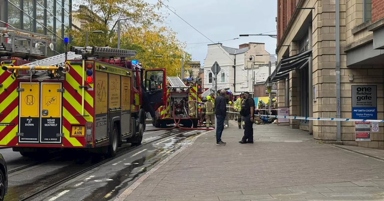 Nottingham city centre fire at pizza restaurant with three fire engines in attendance