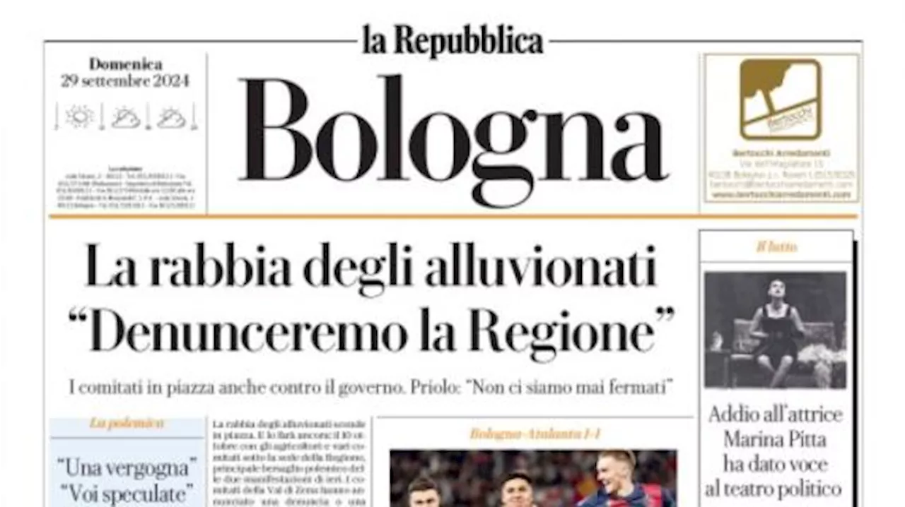 La prima di oggi de La Repubblica (ed. Bologna): 'Castro illumina il Dall'Ara'