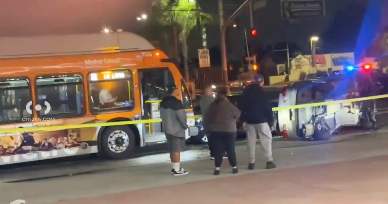 One hospitalized after two-vehicle crash involving Metro bus in South LA