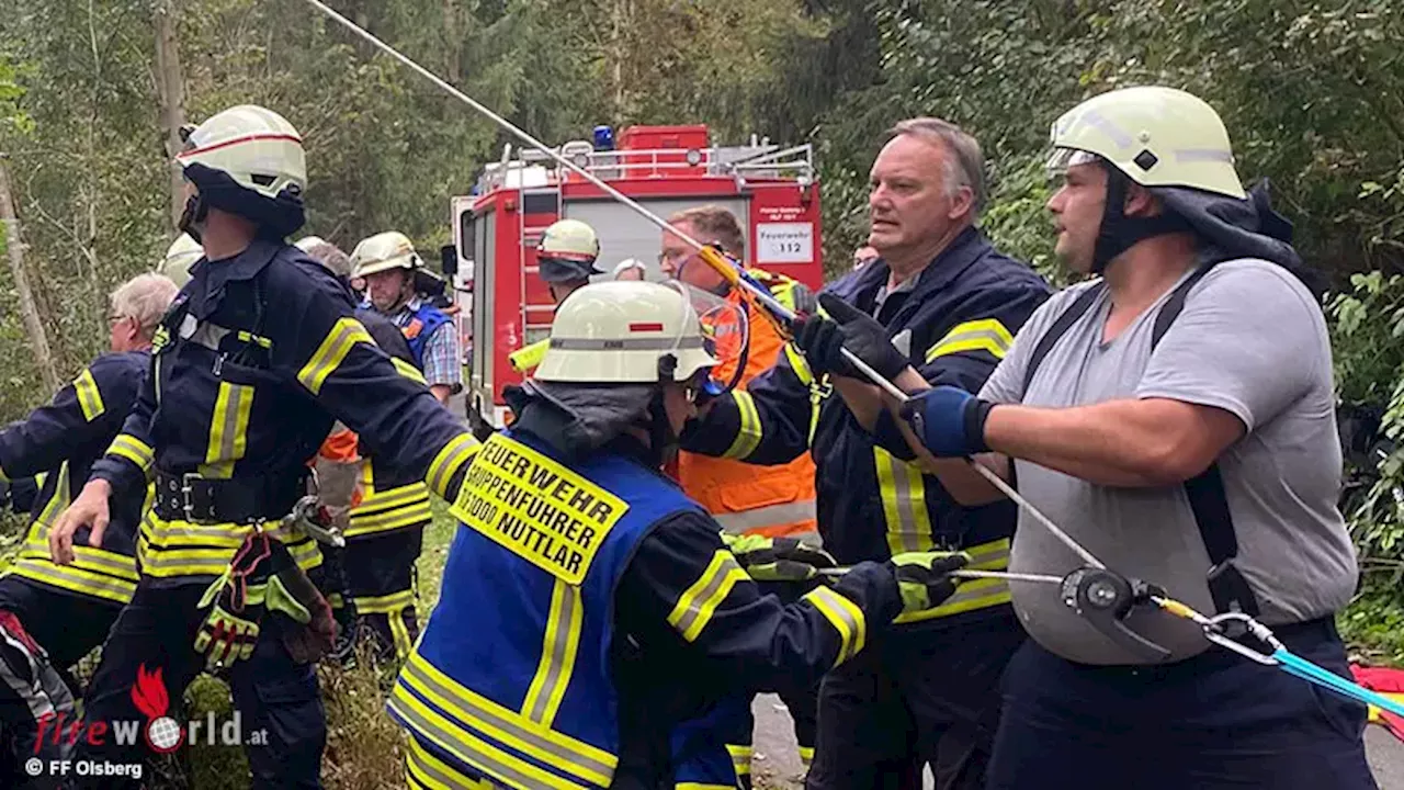 D: Radfahrer stürzt bei Olsberg 8 Meter in die Tiefe → Lebensgefahr