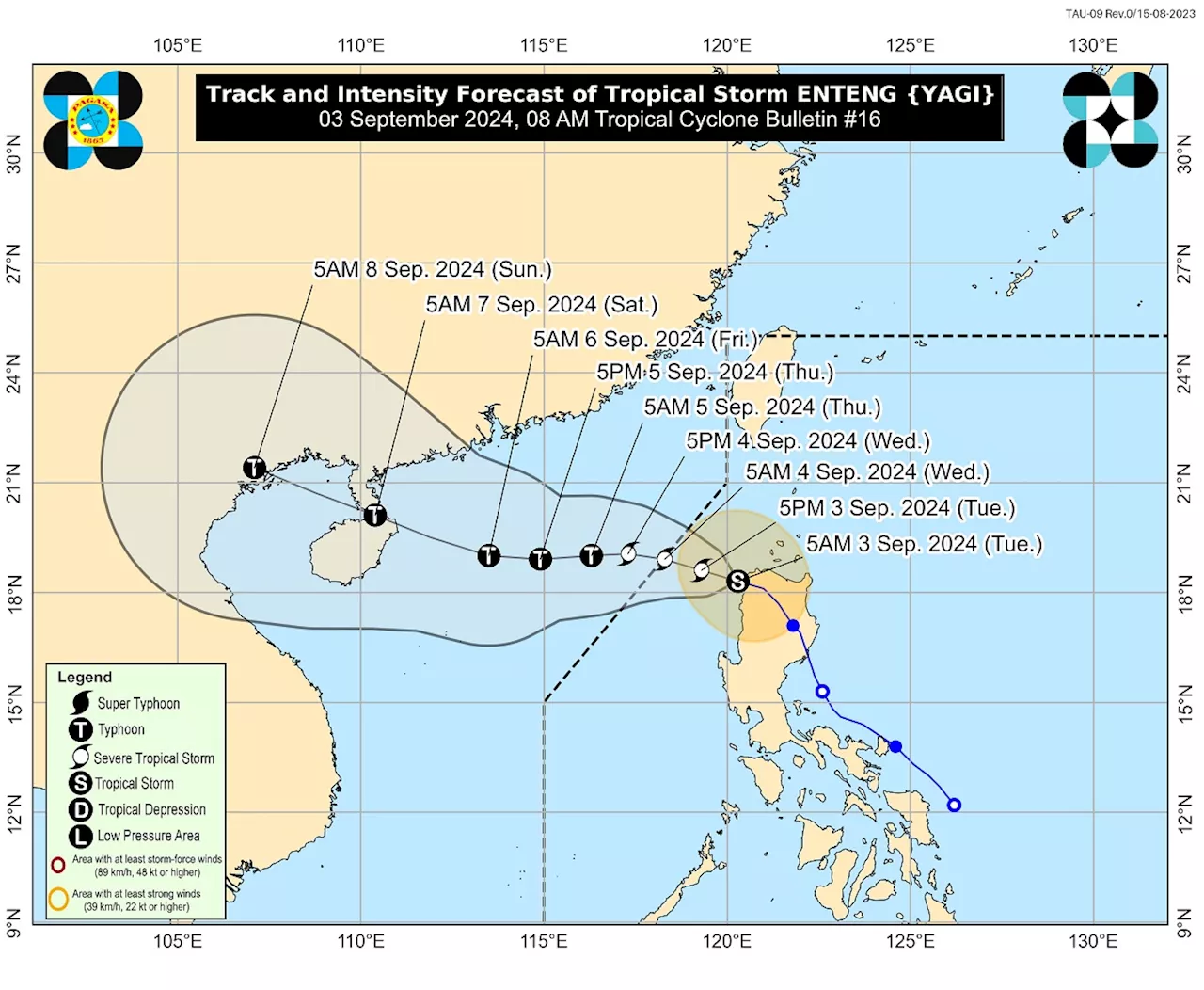 PAGASA: Signal No. 2 up over 6 Luzon areas due to Enteng