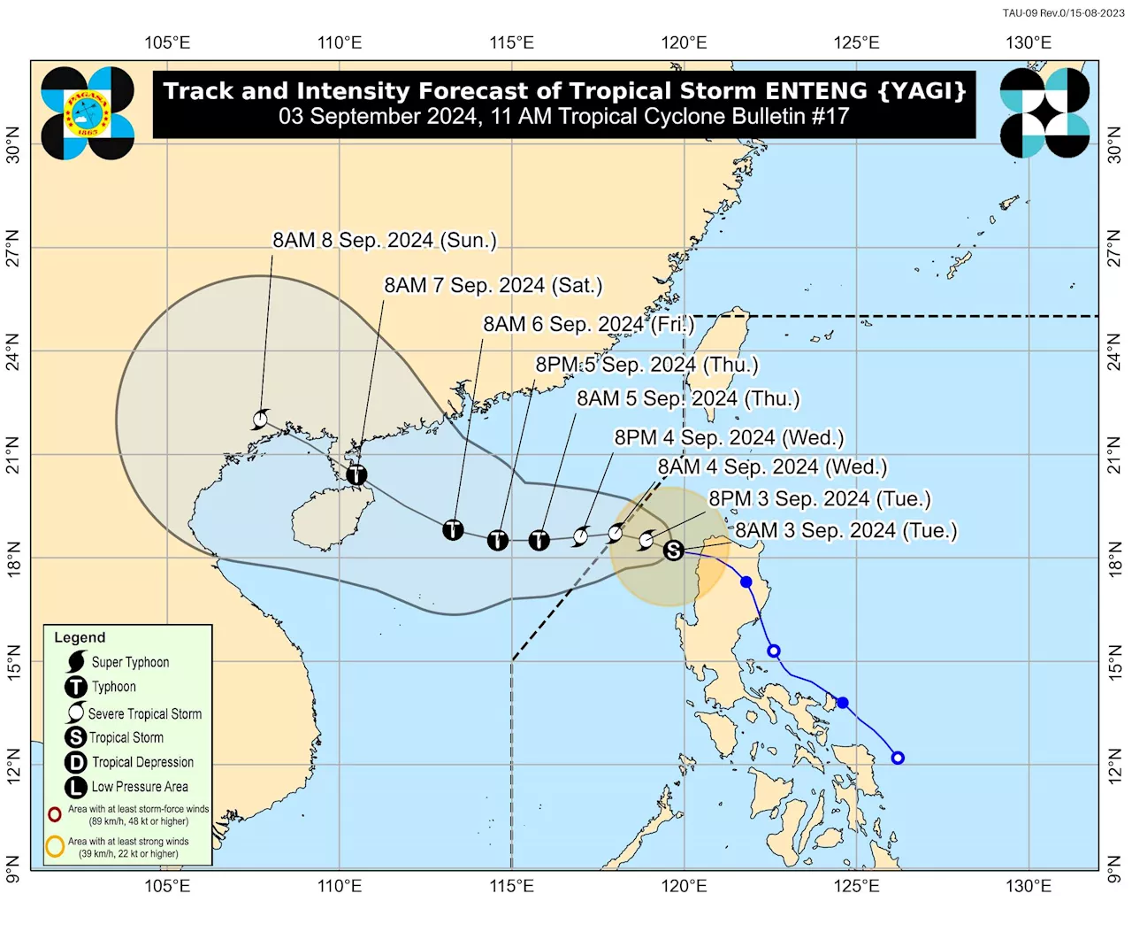 Signal No. 2 up over 2 Luzon areas as Enteng re-intensifies over WPS